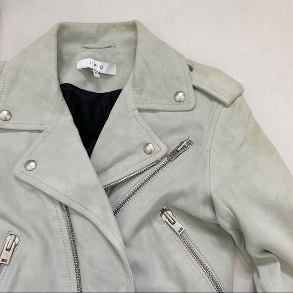 IRO Guape Lamb Leather Suede Biker Moto Jacket in Light Blue Size 36/US 4 - Picture 8 of 13